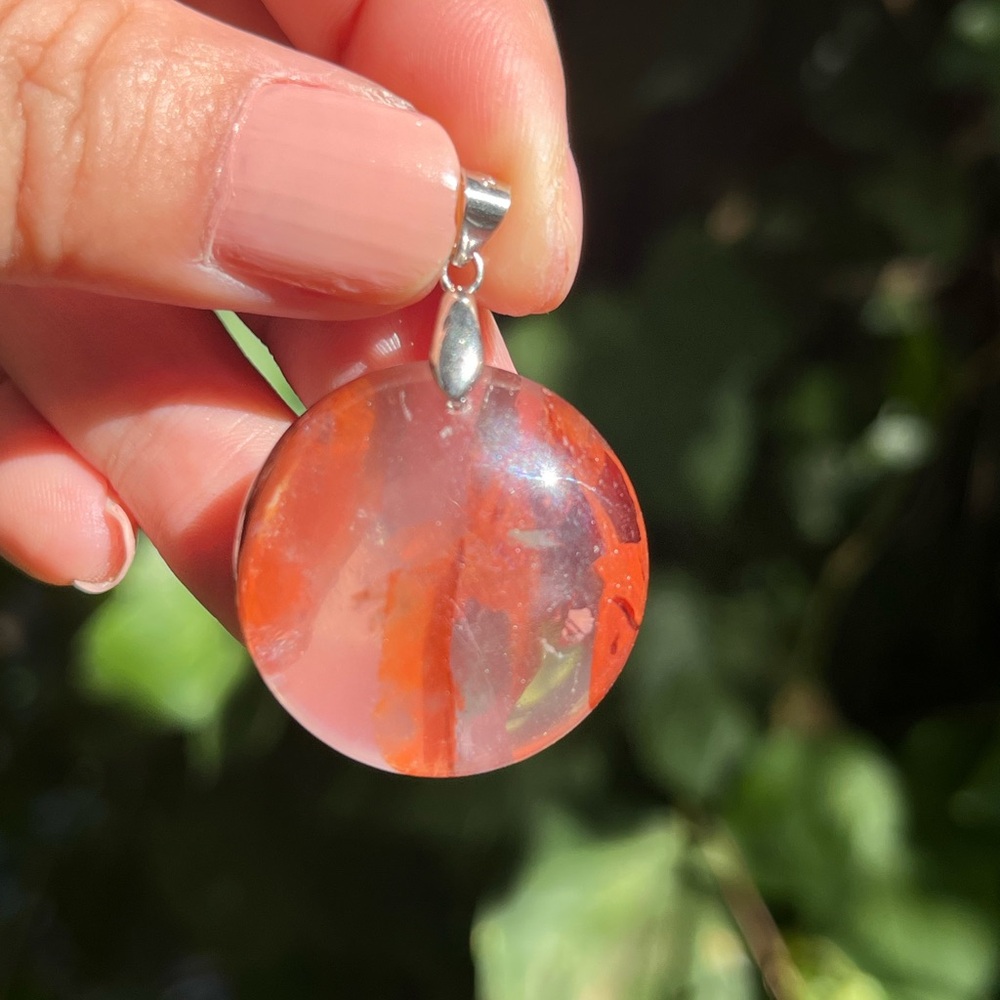 Sterling‎ silver Puff Round Fire Quartz Pendant 1705